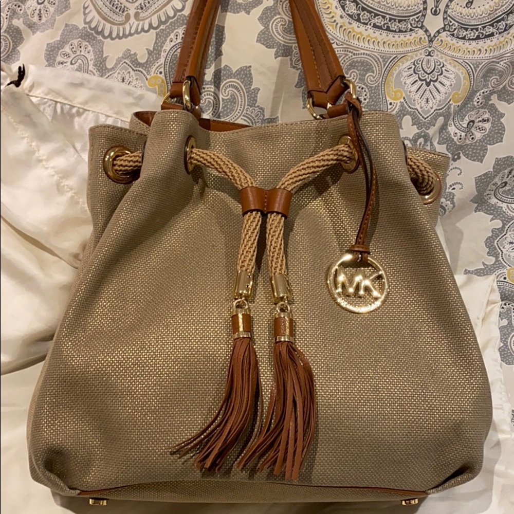 Michael Kors metallic fabric shoulder bag